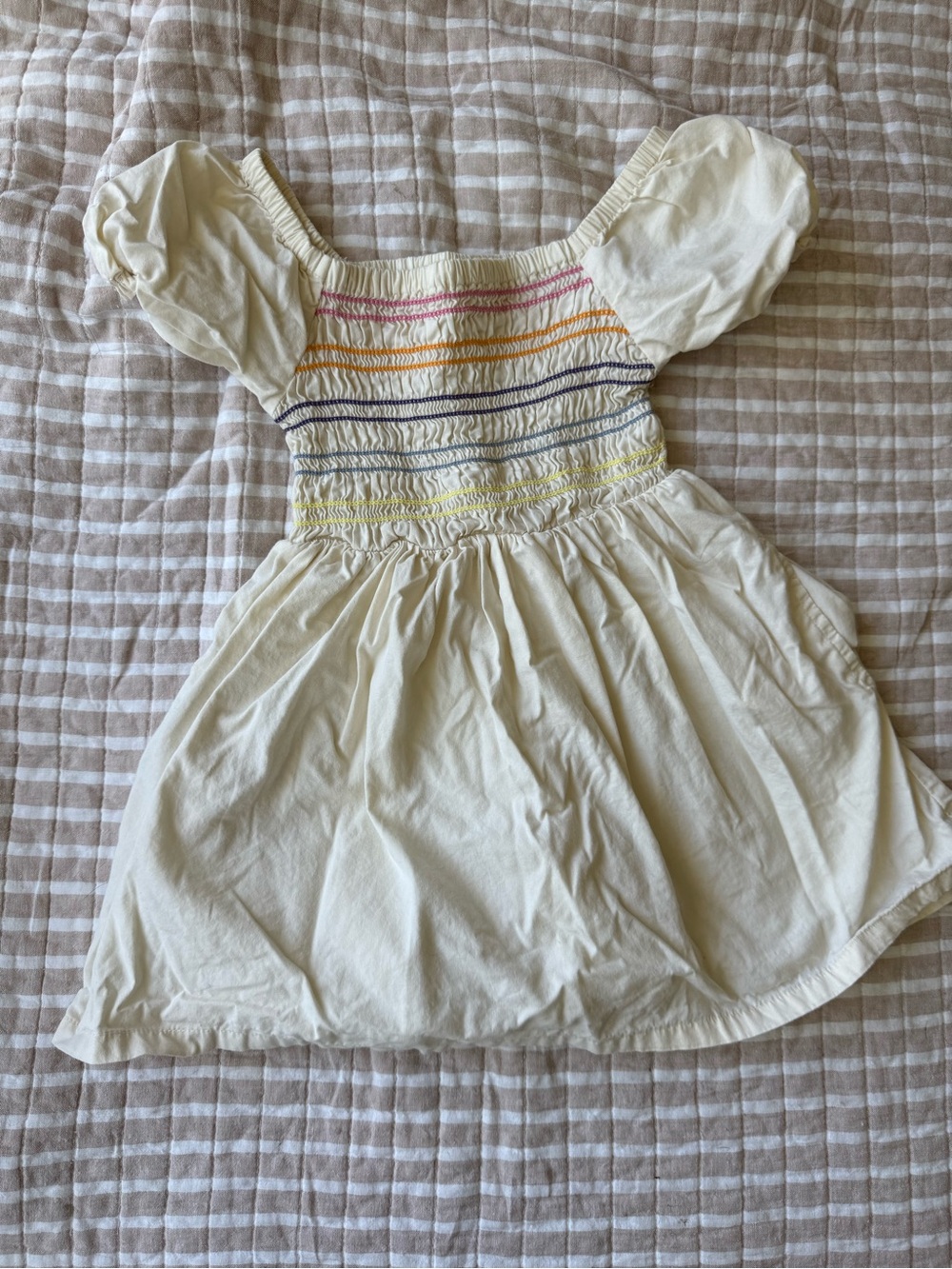 Hanna Andersson Cream Dress with Rainbow Smocking